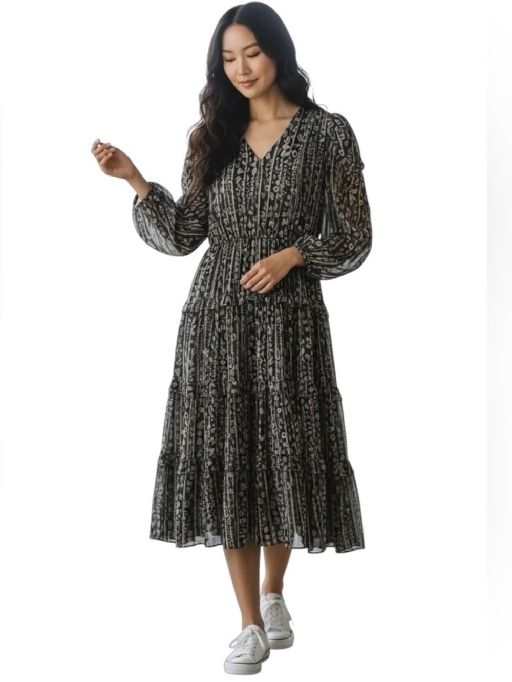 ANTHROPOLOGIE CURRENT AIR Black Animal Print Maxi Dress Size Medium